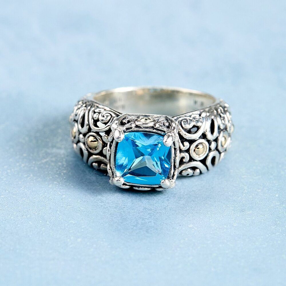 Blue Topaz & Bali Motif Ring